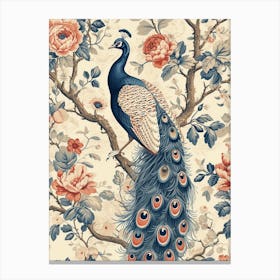Floral Blue & Pink Peacock Wallpaper 2 Canvas Print