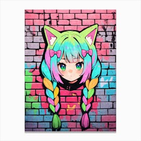 Kawaii Aesthetic Colorful Nekomimi Anime Cat Girl Urban Graffiti Style Canvas Print