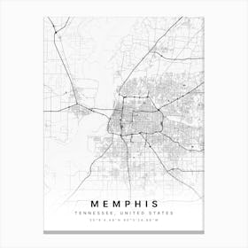 Memphis Tennessee White Map Canvas Print