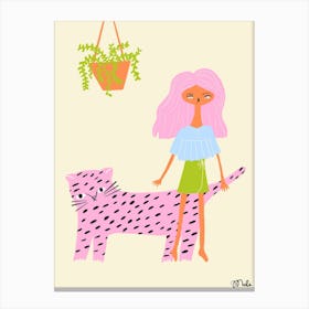 Girl And Her Leopard Canvas Print