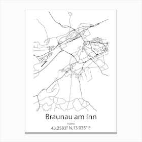 Braunau Am Inn,Austria Minimalist Map Canvas Print