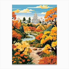 Osaka Castle Park, Japan In Autumn Fall Illustration 2 Canvas Print