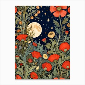 William Morris Red Poppies At Night Canvas Print