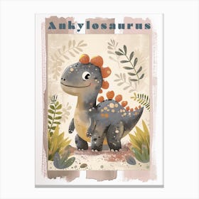 Cute Ankylosaurus Dinosaur Watercolour 1 Poster Canvas Print