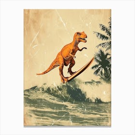 Vintage Carnotaurus Dinosaur On A Surf Board 3 Canvas Print