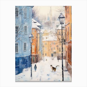 Cat In The Streets Of Helsinki   Finland With Snow 2 Canvas Print