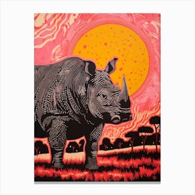 Rhino In The Wild Pink & Orange 3 Canvas Print