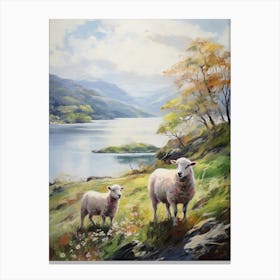 Impressionism Style Sheep By The Lake In The Highlands 4 Canvas Print