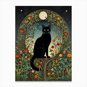 Black Cat In A Tree Style William Morris Canvas Print