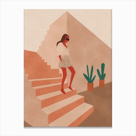 Woman On Stairs Canvas Print