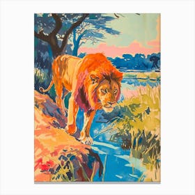 Asiatic Lion Hunting In The Savannah Fauvist Painting 3 Canvas Print