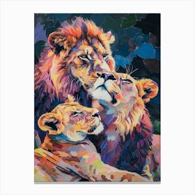 Asiatic Lion Family Bonding Fauvist Painting 3 Canvas Print
