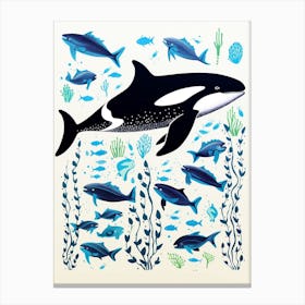 Kitsch Orca Whale Fish Pattern 2 Canvas Print