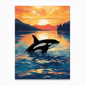 Brushstrokes Orca Whale In The Sunset 2 Canvas Print