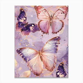 Butterflies On A Purple Background Canvas Print