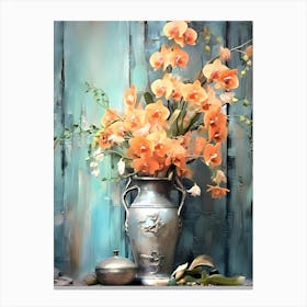 Orange Flowers In A Vase 1 Canvas Print