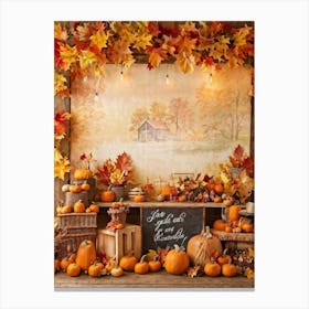 Autumnal Festival Scene Acorn Embraced By Falling Leaves Pumpkins Nestled Among Harvested Vegetabl (3) Canvas Print