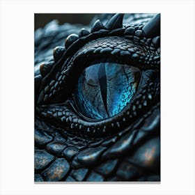 Close Up Of A Black Dragons Eye Bathed In A Subtle Grey And Blue Light Focusing On The Intense Te Canvas Print