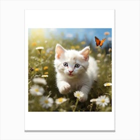White Kitten In The Meadow Canvas Print