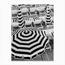 Black And White Riviera Beach Umbrellas Canvas Print
