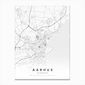 Aarhus Denmark White Map Canvas Print