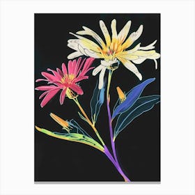 Neon Flowers On Black Asters 8 Canvas Print