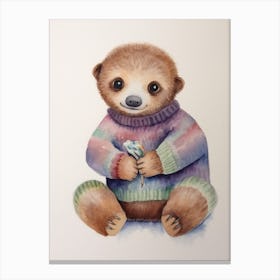 Baby Animal Watercolour Sloth Canvas Print
