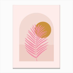Palm Leaf Sun And Ocean Pink Canvas Print