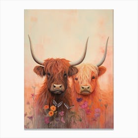 Dreamy Cloudy Highland Cows 3 Canvas Print