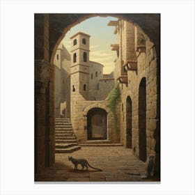 Cats In Monestary Courtyard 2 Canvas Print