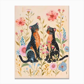 Folksy Floral Animal Drawing Panther Canvas Print
