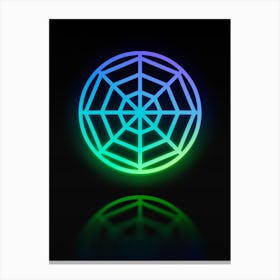 Neon Blue and Green Abstract Geometric Glyph on Black n.0435 Canvas Print
