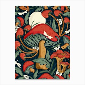 Mushroom land And Dragonflies Canvas Print