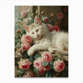 Cat Snoozing In The Flowers Rococo Painting Inspired Canvas Print