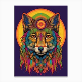 Indian Wolf Retro Style Colourful 4 Canvas Print