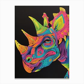 Neon Dinosaur Line Portrait Triceratops Canvas Print