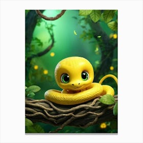 3d Animation Featuring A Yellow Baby Snake Showcasing A Mix Of Surprise And Charm With Vibrant Gre Canvas Print