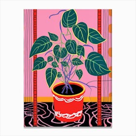 Pink And Red Plant Illustration Rubber Plant Tineke Ficus 1 Canvas Print