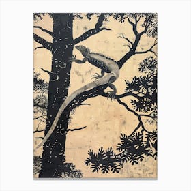 Iguana In The Trees Block Print 3 Canvas Print