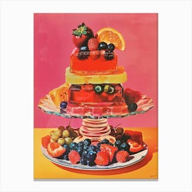 Fruity Red Jelly Dessert Retro Collage 1 Canvas Print