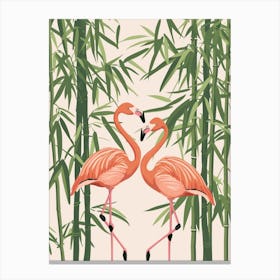 Lesser Flamingo And Bamboo Minimalist Illustration 1 Canvas Print