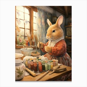 Bunny Knitting Rabbit Prints Watercolour 3 Canvas Print