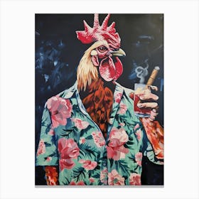 Animal Party: Crumpled Cute Critters with Cocktails and Cigars Rooster Canvas Print