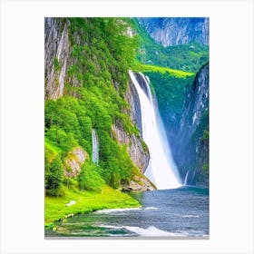 Nærøyfjord Waterfalls, Norway Majestic, Beautiful & Classic (2) Canvas Print