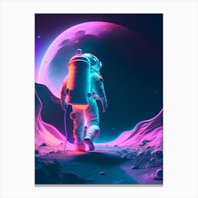 Astronaut Doing Moon Walk Neon Nights 2 Canvas Print