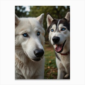 Two Husky Dogs With Blue Eyes Canvas Print