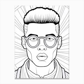 Person With Glasses Colouring Book Style 1 Canvas Print
