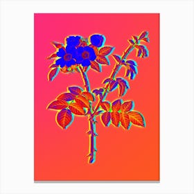Neon White Flowered Rose Botanical in Hot Pink and Electric Blue n.0128 Canvas Print