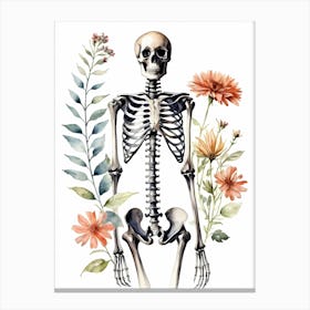 Floral Skeleton Watercolor Painting (10) Canvas Print