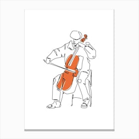 One Line Cellist Playing Cello Canvas Print